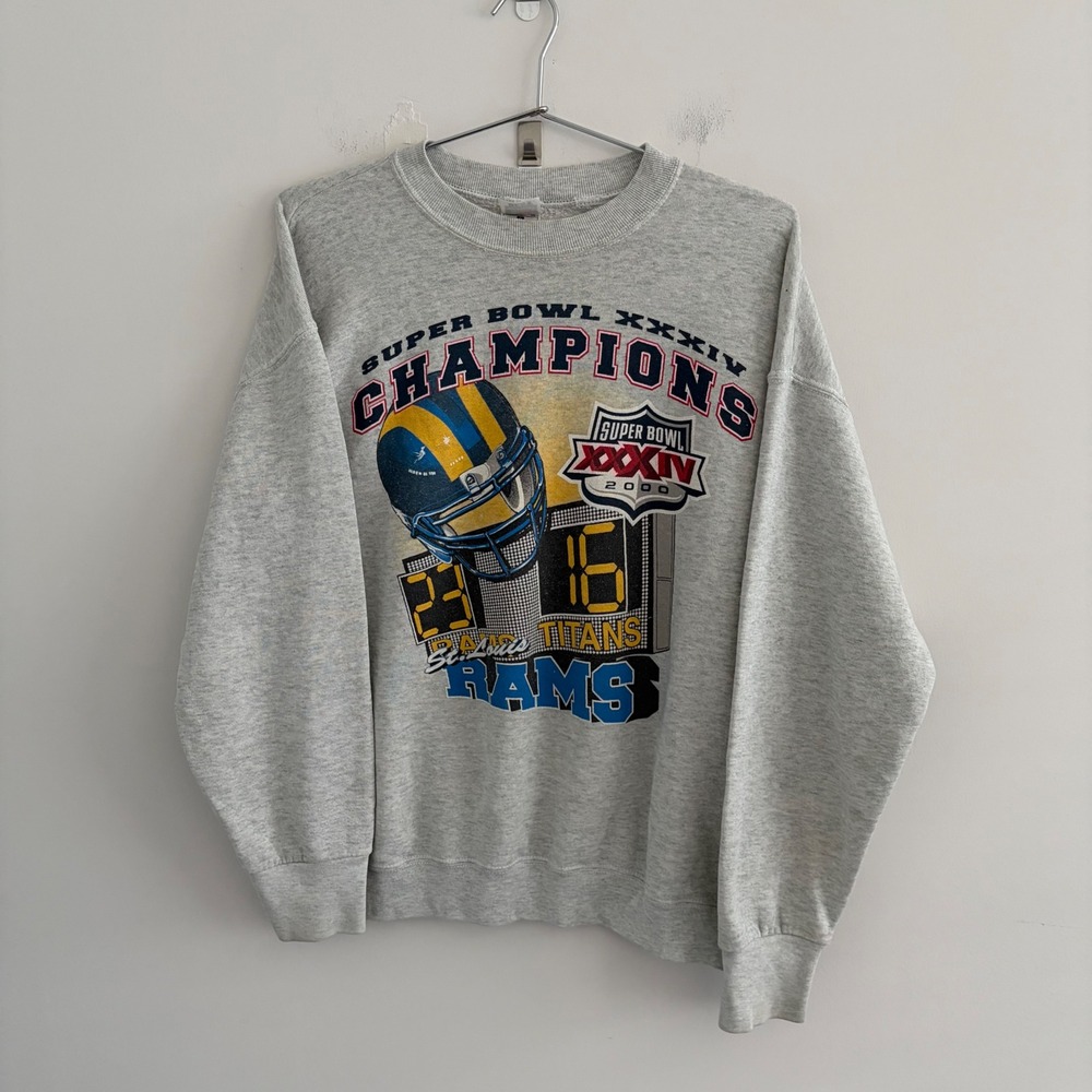 Vintage Fruit of the Loom Super Bowl XXXIV Champions Rams Sweatshirt Grey Large